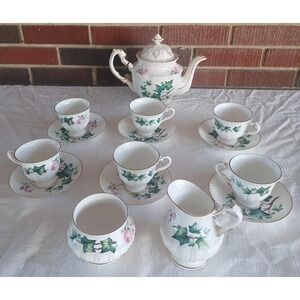 Crown Dorset Staffordshire England Ceramic Teapot 6 cups saucers creamer Sugar